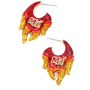 NWT BaubleBar Miami Heat NBA statement Flame Red and Gold Flame Hoop Earrings